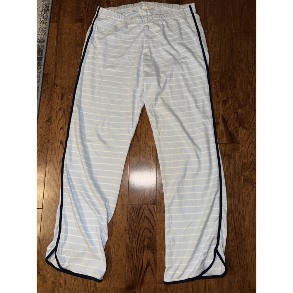 Lake Pajama Pants, Pima Cotton Light Blue White Navy Trim Size M Comfy